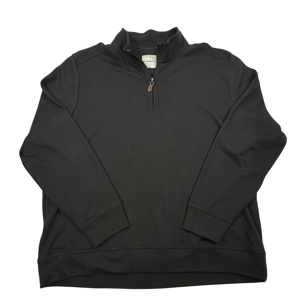 Tommy Bahama Mens Large Black 100% Pima Cotton Quarter Zip Pullover Sweater